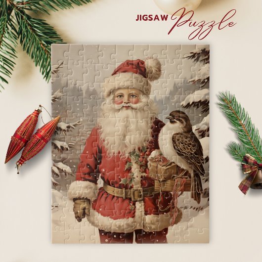 Vintage Santa Claus and Bird Winter Puzzle ジグソーパズル