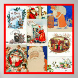 Vintage Santa Claus Christmas Collage ポスター<br><div class="desc">Vintage Santa Claus cards, postcards and lithograph images mostly from around the early 1900's, are featured on this Christmas Santa Claus collage. Scenes depicted in this Christmas Santa collage include Santa filling up Christmas Stockings of small children while they sleep; Santa talking on an old style phone with children, Father...</div>