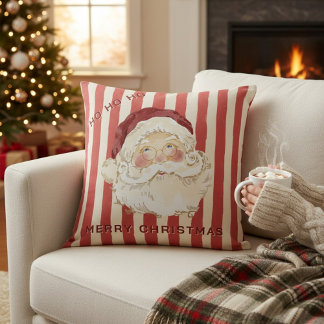 Vintage Santa Claus Christmas Stripes Throw Pillow クッション
