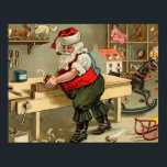 Vintage Santa Claus Christmas Workshop ポスター<br><div class="desc">Original vintage Santa Claus illustration in his workshop at Christmas.</div>