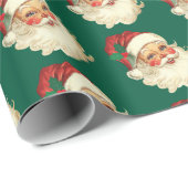 Vintage Santa Claus Face Christmas Green Gift ラッピングペーパー (ロールコーナー)