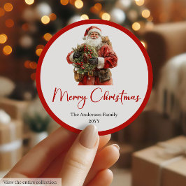 Vintage Santa Claus Holiday Gift Tag Printable ラウンドシール