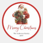 Vintage Santa Claus Holiday Gift Tag Printable ラウンドシール (正面)