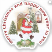 Vintage Santa Claus In Snow Christmas Art シール (正面)