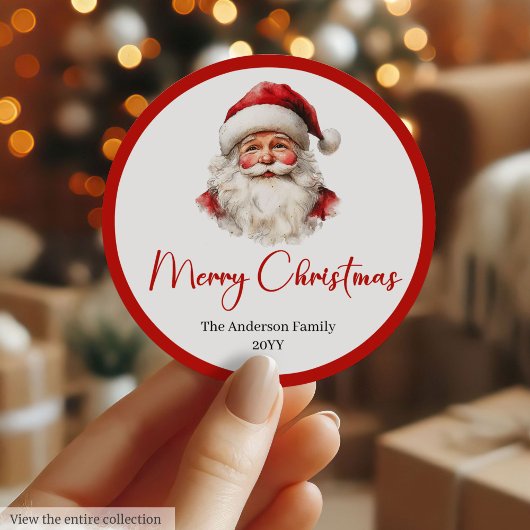 Vintage Santa Claus Merry Christmas Label Design ラウンドシール