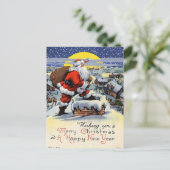Vintage Santa Claus on Snowy Rooftop ポストカード (スタンド正面)