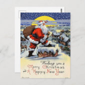 Vintage Santa Claus on Snowy Rooftop ポストカード (正面/裏面)