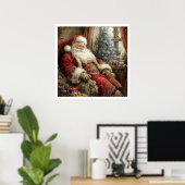 Vintage Santa Claus Sleeping Illustration Style ポスター (ホームオフィス)