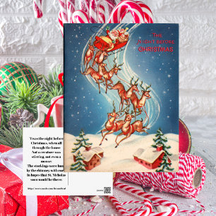 Vintage Santa Claus Sleigh and Reindeer Flying シーズンポストカード