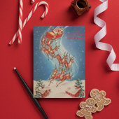 Vintage Santa Claus Sleigh and Reindeer Flying シーズンポストカード