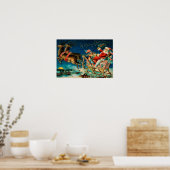 Vintage Santa Claus Sleigh Christmas Holiday ポスター (キッチン)