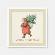 Vintage Santa Claus With Christmas Tree