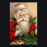 Vintage Santa Claus with Doll ポスター<br><div class="desc">A charming vintage Christmas poster featuring good old Santa Claus with a doll surrounded by fir branches.</div>