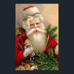 Vintage Santa Claus with Doll ポスター<br><div class="desc">A charming vintage Christmas poster featuring good old Santa Claus with a doll surrounded by fir branches.</div>