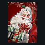 Vintage Santa Claus with many gifts ポスター<br><div class="desc">A laughing vintage santa claus brings the presents. The background is dark red. Stars and snowflakes decorate it. Click on Customize to personalized the gift product!</div>