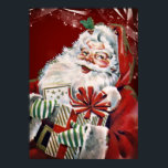 Vintage Santa Claus with many gifts ポスター<br><div class="desc">A laughing vintage santa claus brings the presents. The background is dark red. Stars and snowflakes decorate it. Click on Customize to personalized the gift product!</div>
