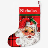 Vintage Santa Claus with Plaid Background スモールクリスマスストッキング (裏面)