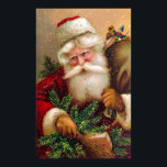 Vintage Santa Claus with Sack full of Toys ポスター<br><div class="desc">A charming vintage Christmas poster featuring good old Santa Claus with a sack full of toys surrounded by fir branches.</div>