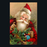 Vintage Santa Claus with Toys ポスター<br><div class="desc">A charming vintage Christmas poster featuring good old Santa Claus with toys surrounded by fir branches.</div>
