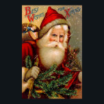 Vintage Santa Claus with Walking Stick ポスター<br><div class="desc">A charming vintage Christmas poster featuring good old Santa Claus with toys and a walking stick.</div>