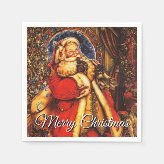 Vintage Santa Claus Your Greeting スタンダードカクテルナプキン (正面)