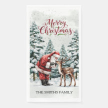 Vintage Santa & Deer Christmas Guest Towel