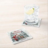 Vintage Santa & Deer Christmas Square Coaster スクエアペーパーコースター (インサイチュ)