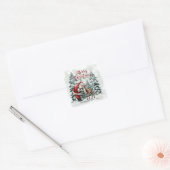 Vintage Santa & Deer Christmas Square Sticker スクエアシール (封筒)