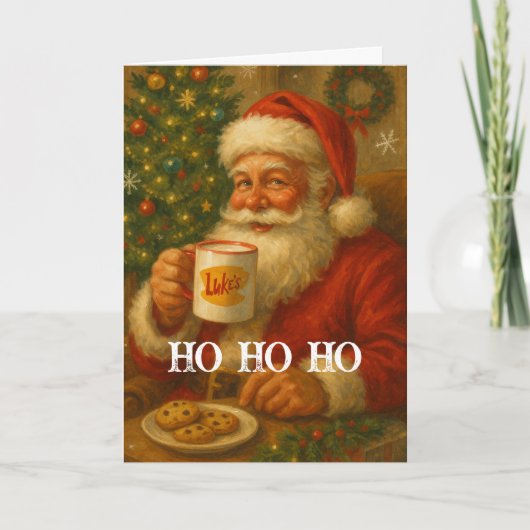 Vintage Santa Drinking Cocoa Christmas Card カード (正面)