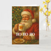 Vintage Santa Drinking Cocoa Christmas Card カード (黄色い花)