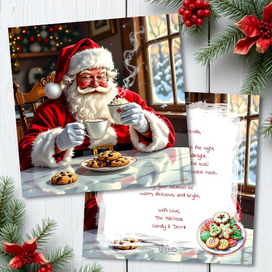 Vintage Santa eating Cookies | Sweet Personalized シーズンカード
