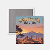 Vintage Santa Fe Skyline New Mexico Travel マグネット (正面/裏面)