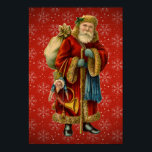 Vintage Santa Holding Staff Poster ポスター<br><div class="desc">vintage Christmas santa holding a staff with bag of toys art poster</div>
