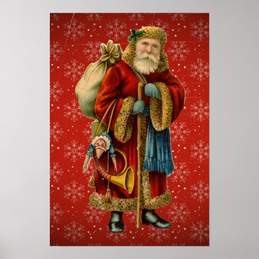 Vintage Santa Holding Staff Poster ポスター (正面)