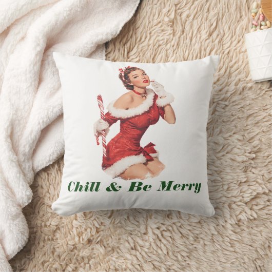 Vintage Santa Lady with Candy Cane クッション (ブランケット)