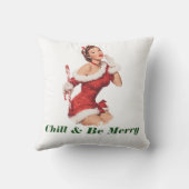 Vintage Santa Lady with Candy Cane クッション (裏面)