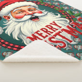 Vintage Santa Merry Christmas Illustration Patten シェルパブランケット (3/4)
