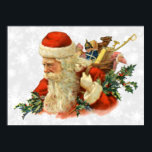 vintage santa or st nick poster ポスター<br><div class="desc">outstanding vintage santa or st nick carrying toy bag and sprigs of holly poster</div>