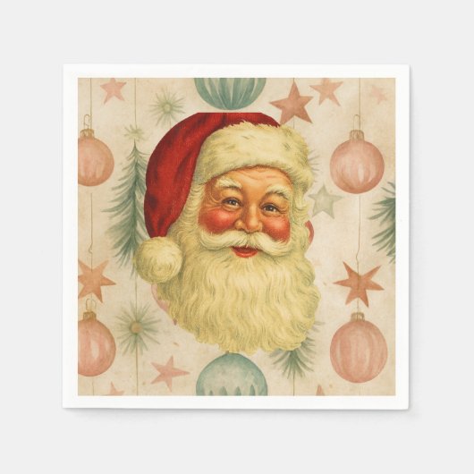 Vintage Santa Paper Napkins スタンダードカクテルナプキン (正面)