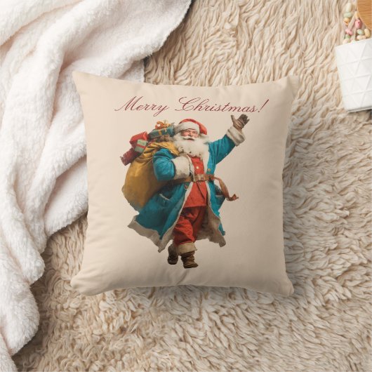 Vintage Santa Personalized Christmas Design クッション (ブランケット)