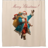 Vintage Santa Personalized Christmas Design シャワーカーテン (正面)