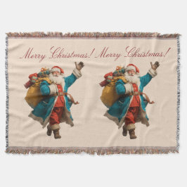 Vintage Santa Personalized Christmas Design スローブランケット