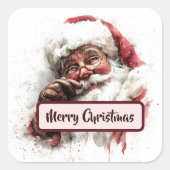Vintage Santa Photo & Merry Christmas Sticker スクエアシール (正面)
