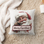 Vintage Santa Photo & Merry Christmas Text Pillow クッション (ブランケット)