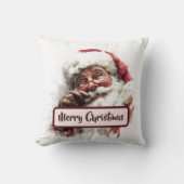 Vintage Santa Photo & Merry Christmas Text Pillow クッション (正面)