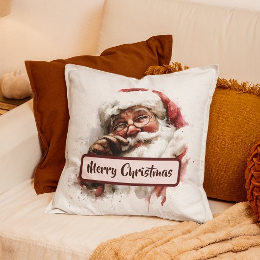 Vintage Santa Photo & Merry Christmas Text Pillow クッション