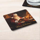 Vintage Santa Reading a Book スクエアペーパーコースター (アングル)