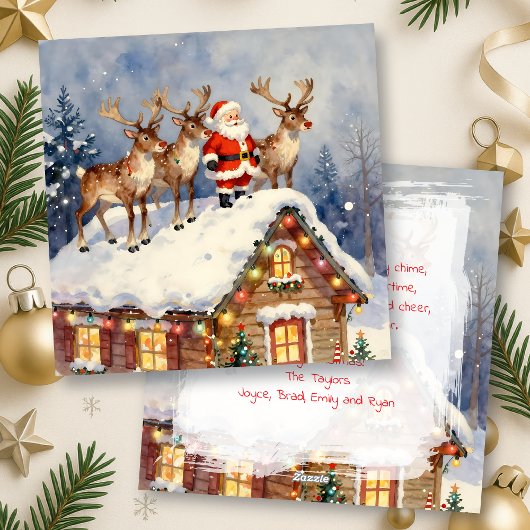 Vintage Santa & Reindeer Personalized Christmas シーズンカード