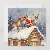 Vintage Santa & Reindeer Personalized Christmas シーズンカード (正面)