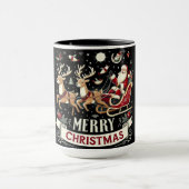 Vintage Santa & Reindeer Starry Night Christmas  マグカップ (中央)